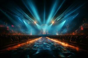 Ai generative Crowded Concert Stage Scenery With Spotlights and Colored Lights realistic image, ultra hd photo