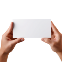 mãos segurando uma branco cartão, mãos segurando em branco papel png, em branco cartão com mão, transparente fundo, ai generativo png