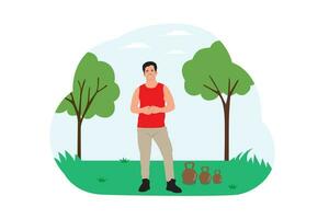 Man workout in the park. Vector illustration in flat style