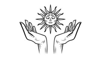 hand drawing with sun, hand line drawing, suitable for tattoos, black and white. vector