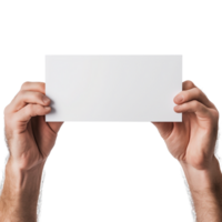 mãos segurando uma branco cartão, mãos segurando em branco papel png, em branco cartão com mão, transparente fundo, ai generativo png