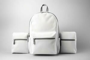 elegante cuero mochila en blanco antecedentes. generativo ai foto