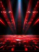 Ai generative Backdrop With Illumination Of Red Spotlights For Flyers realistic image ultra hd high design photo