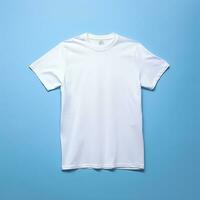 Simple White T Shirt on Soft Blue Background. AI Generative photo