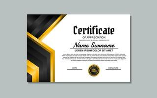 a certificate template with a gold and black design vector