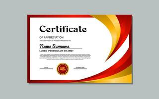 A certificate template with a red and yellow wavy design is a versatile asset suitable for creating eye-catching, modern certificates for various occasions and events. vector