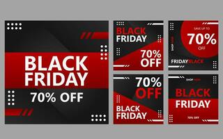 a set of black friday banners with red and black geometric shapes. Ideal for promoting sales and discounts during the Black Friday shopping event. vector