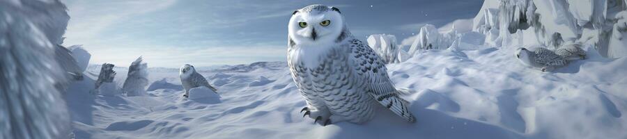 owl on a winter snow background. Generative AI photo