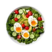 Salad from green leaves mix and vegetables with avocado and eggs isolated png