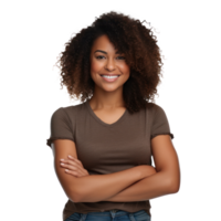 Happy black woman standing with arms crossed isolated png