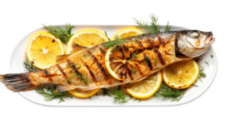 Grilled fish with lemon png