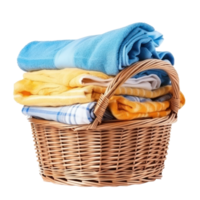 Wicker basket with clean laundry isolated png