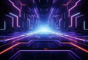 Ai Generative Neon illuminated futuristic backdrop realistic image, ultra hd, high design very detailed photo