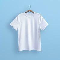 Simple White T Shirt on Soft Blue Background. AI Generative photo