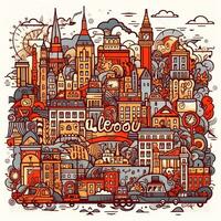 illustration of doodle london cityscape in cartoon photo