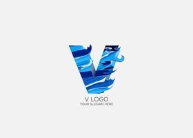 the letter v logo with waves and a blue background vector
