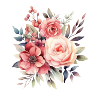 Blumen- Hochzeit Dekoration, Blumen- Dekoration zum Hochzeit Aquarell, transparent Hintergrund, ai generativ png