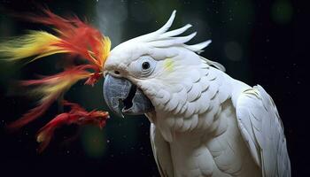 Digital photo manipulation of a white parrot. Generative AI