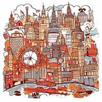 illustration of doodle london cityscape in cartoon photo