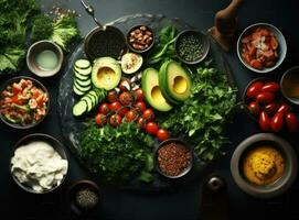 desayuno plato con frutas y comida foto