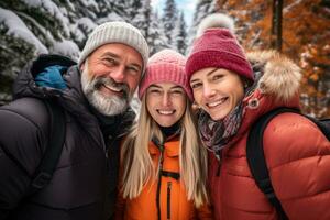 Friend and family snow holiday selfie in winter photo