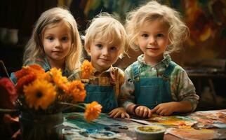 niños pintura en Arte clase foto