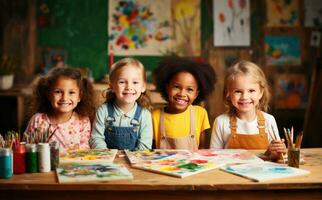 Children painting in art class photo