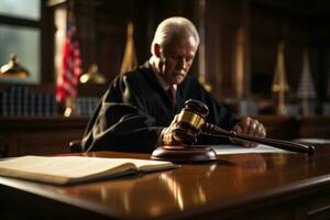 Businesswoman and businessman hands holding the gavel photo