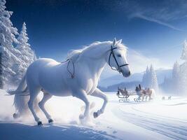 horse in winter forest. Generative AI photo