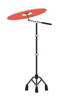 Crash cymbal 2D linear cartoon object. Musical percussion instrument isolated line vector element white background. Occasional accent. Drumming hardware. Part of drum set color flat spot illustration