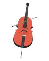 Cello string instrument 2D linear cartoon object. Orchestra violoncello isolated line vector element white background. Classical musical instrument with cello bow color flat spot illustration