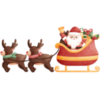 acuarela Papa Noel claus montando un trineo entregando regalos ilustración png