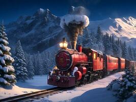 Steam train in winter. Generative AI Steam train in winter. Generative AI photo