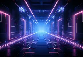 Ai Generative Neon illuminated futuristic backdrop realistic image, ultra hd, high design very detailed photo