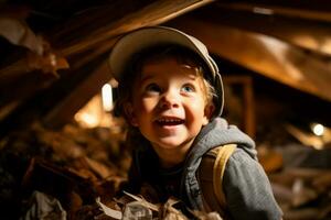 emocionado niño descubriendo oculto tesoros en un inesperado ático exploración foto