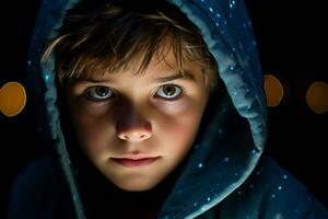 Child nervously approaching stage resolve flickering in determined starlit eyes photo