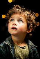 Child nervously approaching stage resolve flickering in determined starlit eyes photo