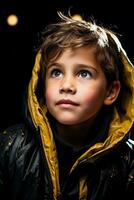 Child nervously approaching stage resolve flickering in determined starlit eyes photo