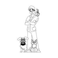 There is a man who is funny and attractive He works as a vet and spends a lot of time with animals Childrens coloring page vector