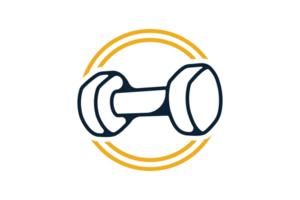 Metal gym dumbbell logo design. Gym fitness object icon concept. Body losing element logo design. png