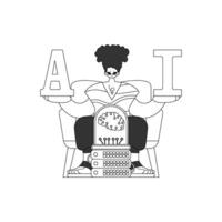 He's clenching AI, themed after Artificial Intelligence, in vector line art