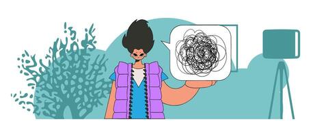 A person with mental problems. The man shows that he is trying to unravel his tangled thoughts. vector