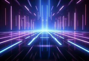 Ai Generative Neon illuminated futuristic backdrop realistic image, ultra hd, high design very detailed photo