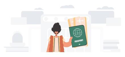 The individual holds a around the world id and discussion nearly tickets in his hands. The concept of rest and travel. Trendy style, Vector Illustration