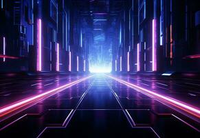 Ai Generative Neon illuminated futuristic backdrop realistic image, ultra hd, high design very detailed photo