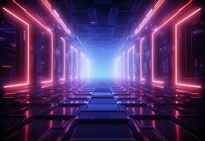 Ai Generative Neon illuminated futuristic backdrop realistic image, ultra hd, high design very detailed photo