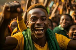 Malian football fans celebrating a victory photo