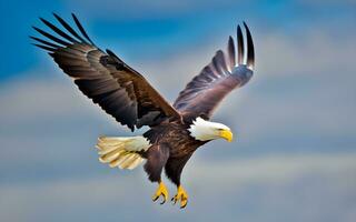 maestro majestad, un asombroso vislumbrar de el calvo águila dominante vuelo. ai generado foto
