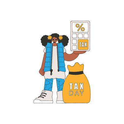 Fashionable woman with a percentage. The topic of paying taxes.