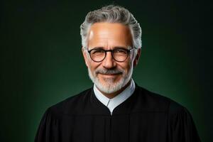 Successful male judge smiling at the camera isolated on pastel background photo